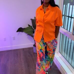 Crisp Orange Blouse Short Sleeve Top